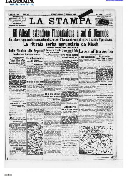 La prima pagina de La Stampa del 17 novembre 1914