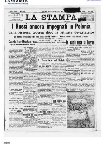 La prima pagina de La Stampa del 18 novembre 1914