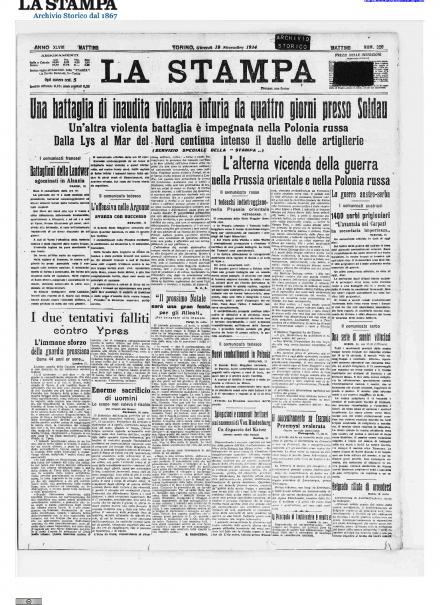 La prima pagina de La Stampa del 19 novembre 1914