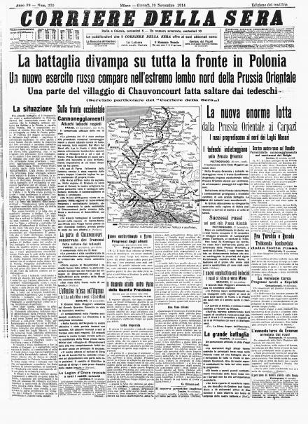 La prima pagina del Corriere della Sera del 19 novembre 1914