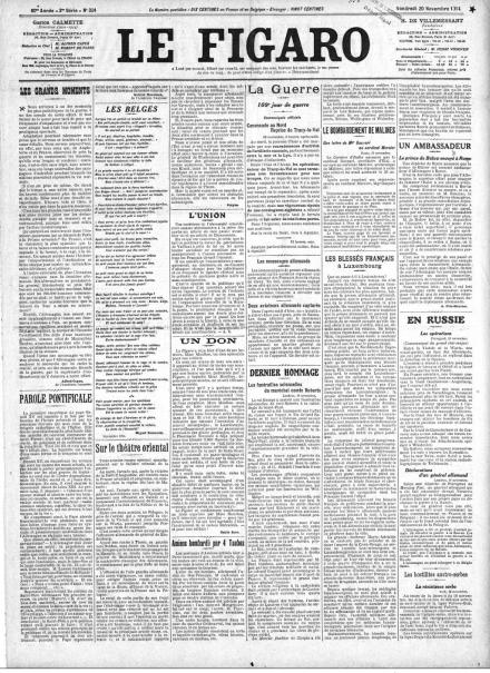 La prima pagina di Le Figaro del 20 novembre 1914
