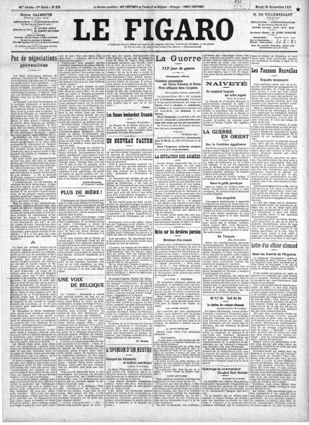 La prima pagina di Le Figaro del 24 novembre 1914