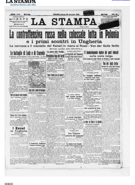 La prima pagina de La Stampa del 26 novembre 1914