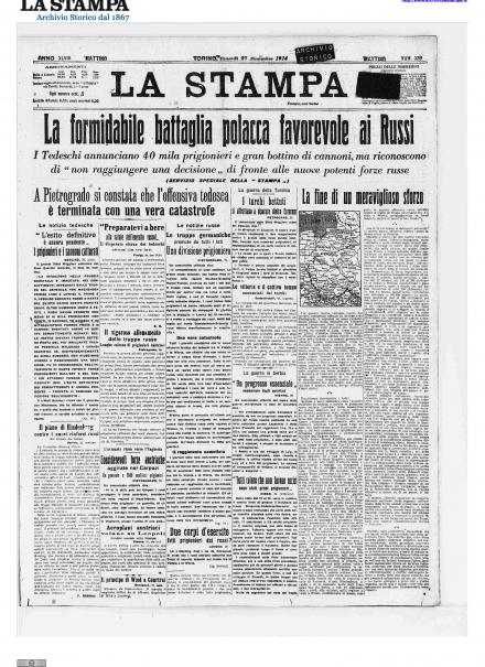 La prima pagina de La Stampa del 27 novembre 1914