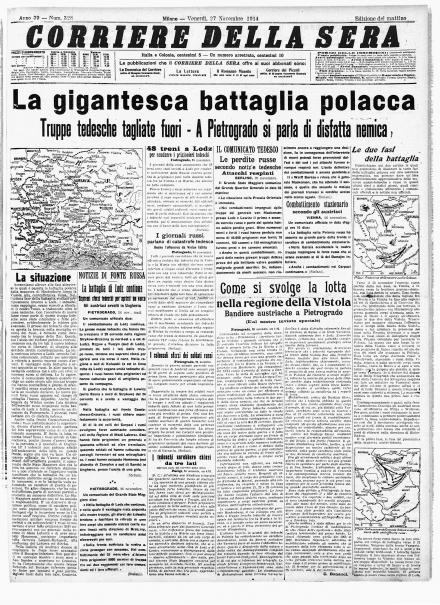 La prima pagina del Corriere della Sera del 27 novembre 1914