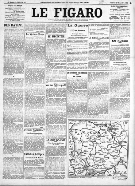La prima pagina di Le Figaro del 27 novembre 1914