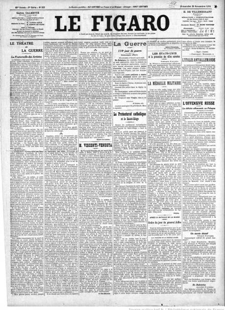 La prima pagina di Le Figaro del 29 novembre 1914