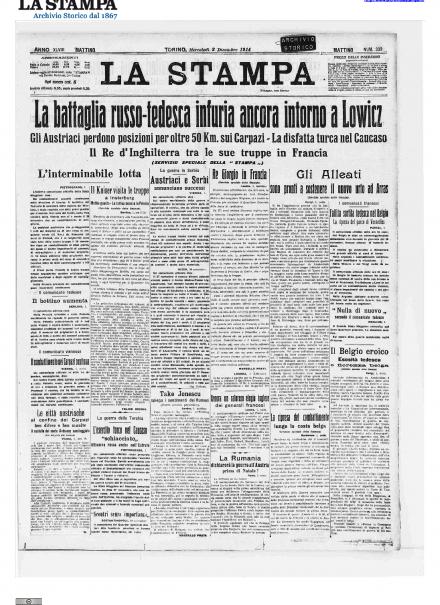 La prima pagina de La Stampa del 2 dicembre 1914