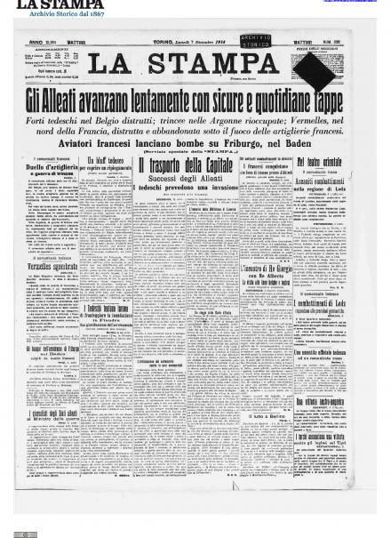 La prima pagina de La Stampa del 7 dicembre 1914