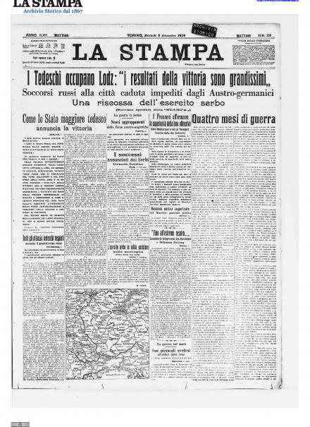 La prima pagina de La Stampa del 8 dicembre 1914