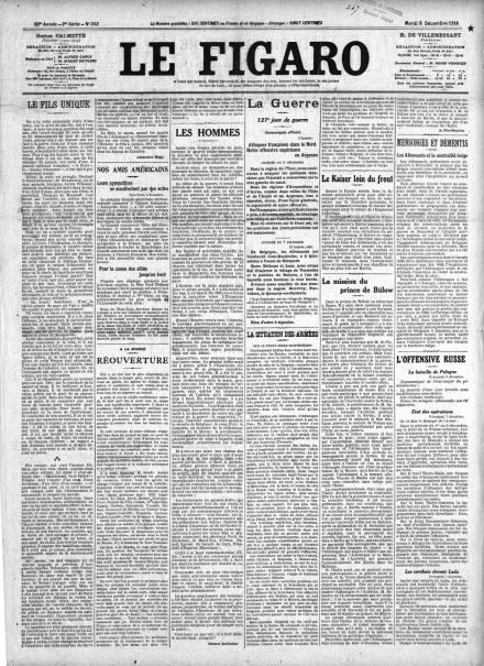 La prima pagina di Le Figaro del 8 dicembre 1914