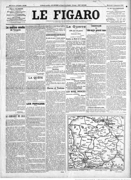 La prima pagina di Le Figaro del 9 dicembre 1914
