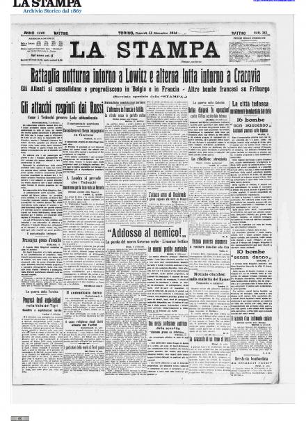 La prima pagina de La Stampa del 11 dicembre 1914
