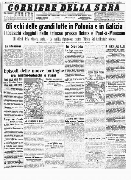 La prima pagina del Corriere della Sera del 11 dicembre 1914