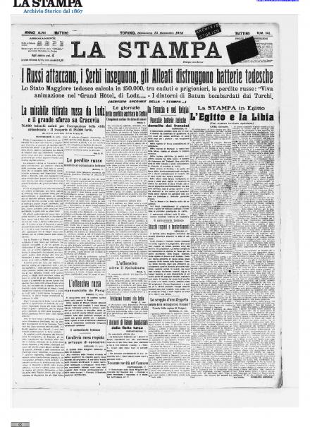 La prima pagina de La Stampa del 13 dicembre 1914