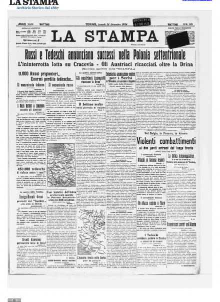 La prima pagina de La Stampa del 14 dicembre 1914