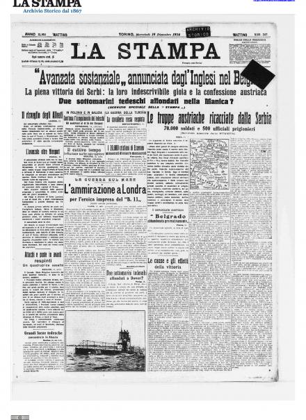 La prima pagina de La Stampa 16 dicembre 1914