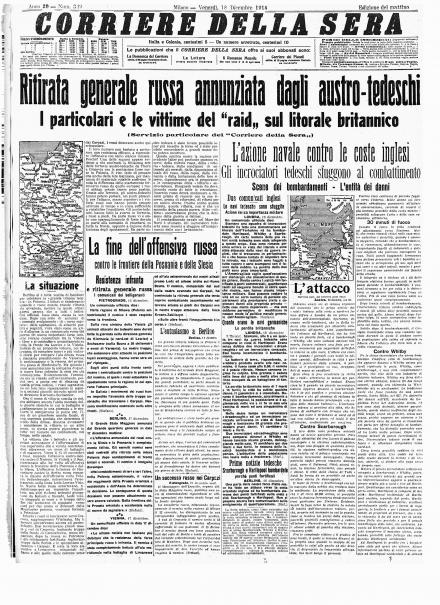 La prima pagina del Corriere della Sera 18 dicembre 1914
