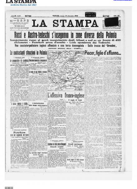 La prima pagina de La Stampa 19 dicembre 1914