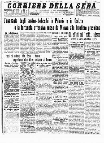 La prima pagina del Corriere della Sera 19 dicembre 1914