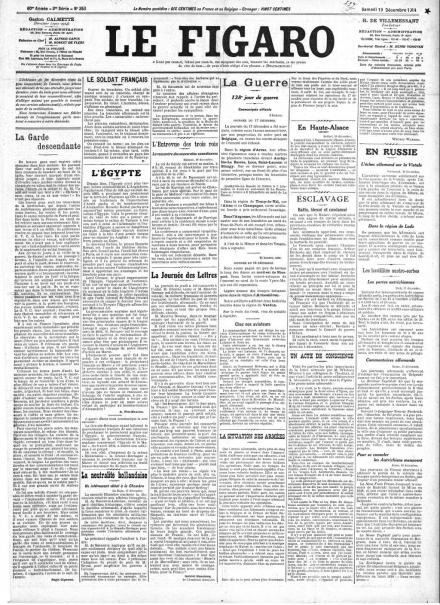 La prima pagina di Le Figaro del 19 dicembre 1914