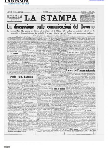 La prima pagina de La Stampa del 5 dicembre 1914