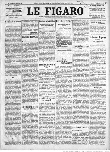 La prima pagina di Le Figaro del 5 dicembre 1914