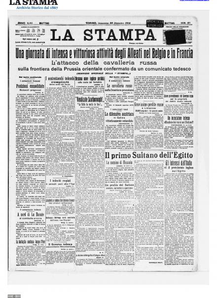 La prima pagina de La Stampa 20 dicembre 1914