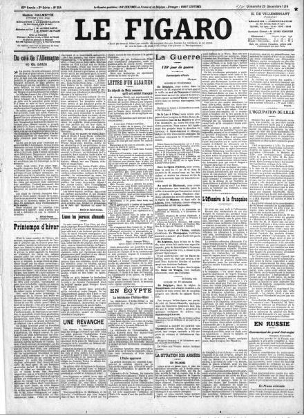La prima pagina di Le Figaro del 20 dicembre 1914