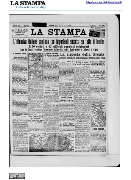 La prima pagina de La Stampa del 24 ottobre 1915