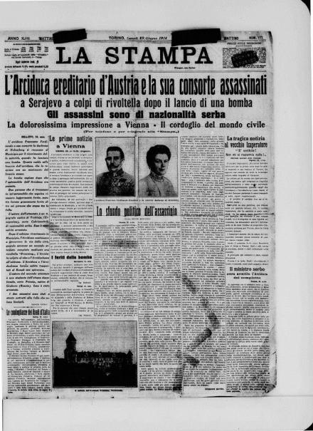La prima pagina de La Stampa de 29 giugno 1914
