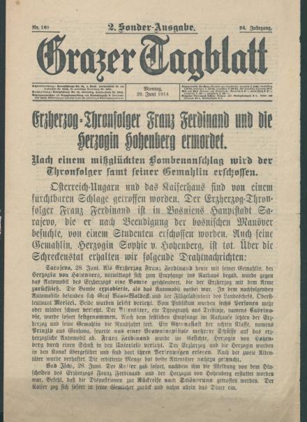 Prima pagina di un giornale austriaco del 29 giugno 1914