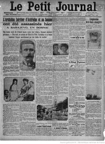 La prima pagina di Le Petiti Journal del 29 giugno 1914