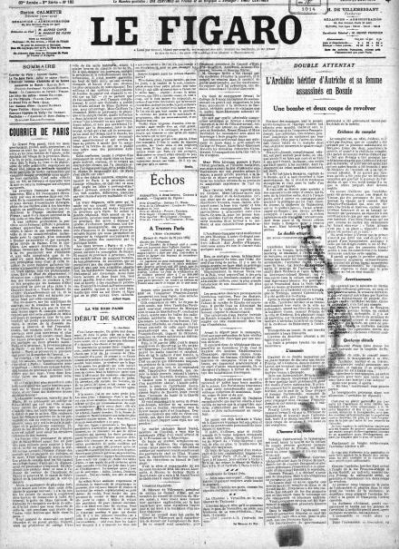 La prima pagina de Le Figaro del 29 giugno 1914