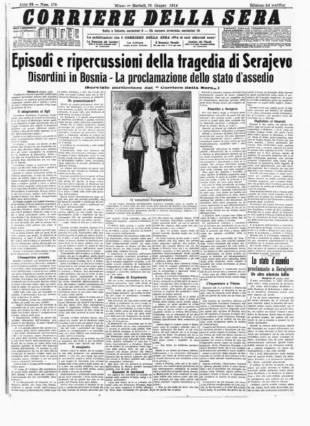La prima pagina del Corriere della Sera del 30 giugno 1914