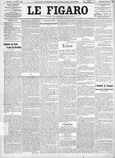 La prima pagina de Le Figaro del 30 giugno 1914