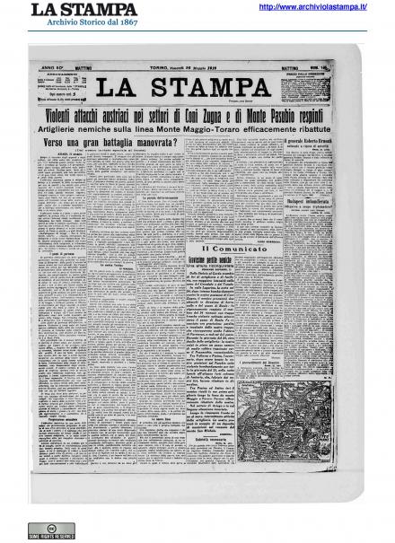 La prima pagina de La Stampa del 26 maggio 1916