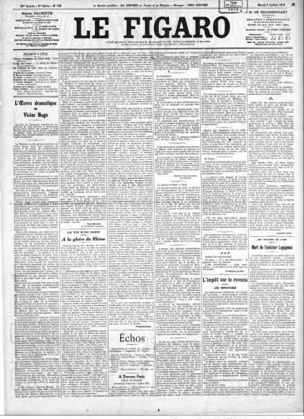 La prima pagina de Le Figaro del 7 luglio 1914