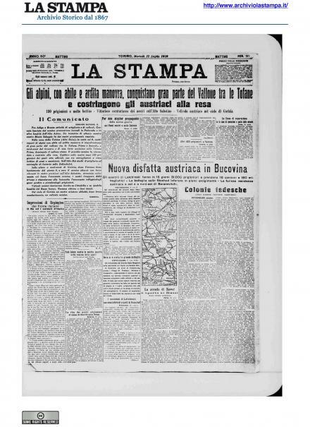 La prima pagina de La Stampa dell'11 luglio 1916