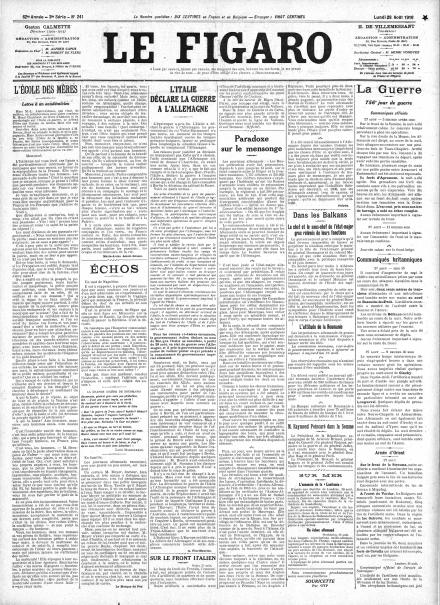 LA PRIMA PAGINA DE LE FIGARO