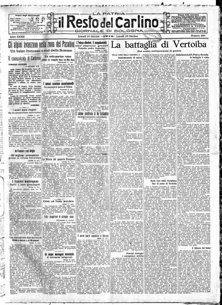 La prima pagina de Il Resto del Carlino del 16 ottobre 1916