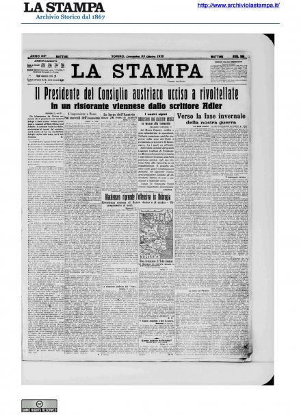 La prima pagina de La Stampa del 22 ottobre 1916