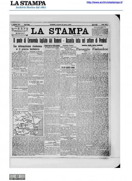 La prima pagina de La Stampa del 27 ottobre 1916