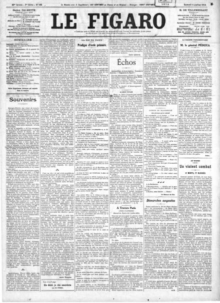 La prima pagina de Le Figaro del 4 luglio 1914