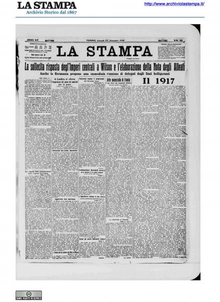La prima pagina de La Stampa del 28 dicembre 1916