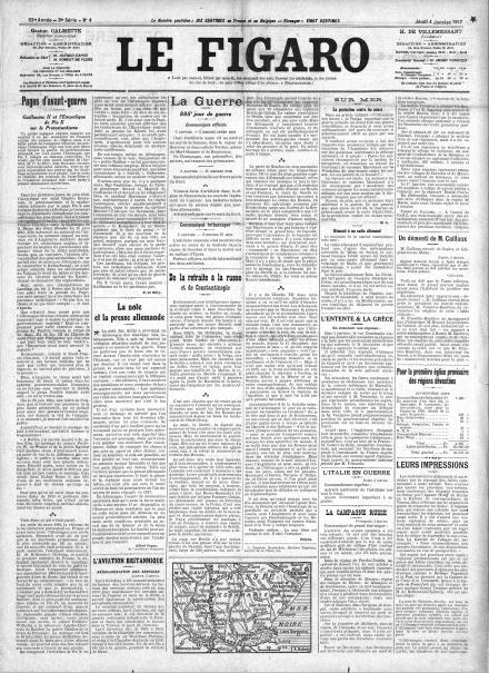 La prima pagina de Le Figaro del 4 gennaio 1917 LA PRIMA PAGINA DE LE FIGARO