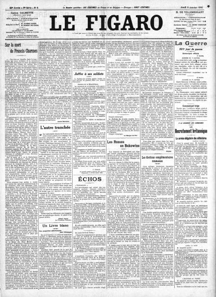 La prima pagina de Le Figaro del 6 gennaio 1917 LA PRIMA PAGINA DE LE FIGARO