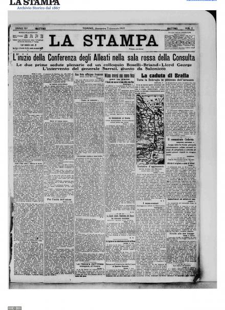 La prima pagina de La Stampa del 7 gennaio 1917 LA PRIMA PAGINA DE LA STAMPA
