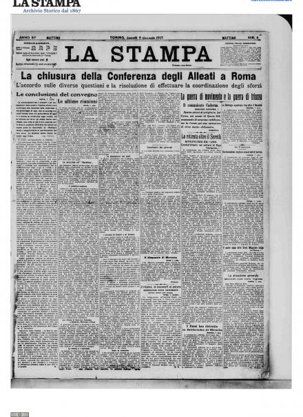 La prima pagina de La Stampa dell'8 gennaio 1917 LA PRIMA PAGINA DE LA STAMPA