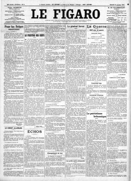 La prima pagina de Le Figaro dell'8 gennaio 1917 LA PRIMA PAGINA DE LE FIGARO